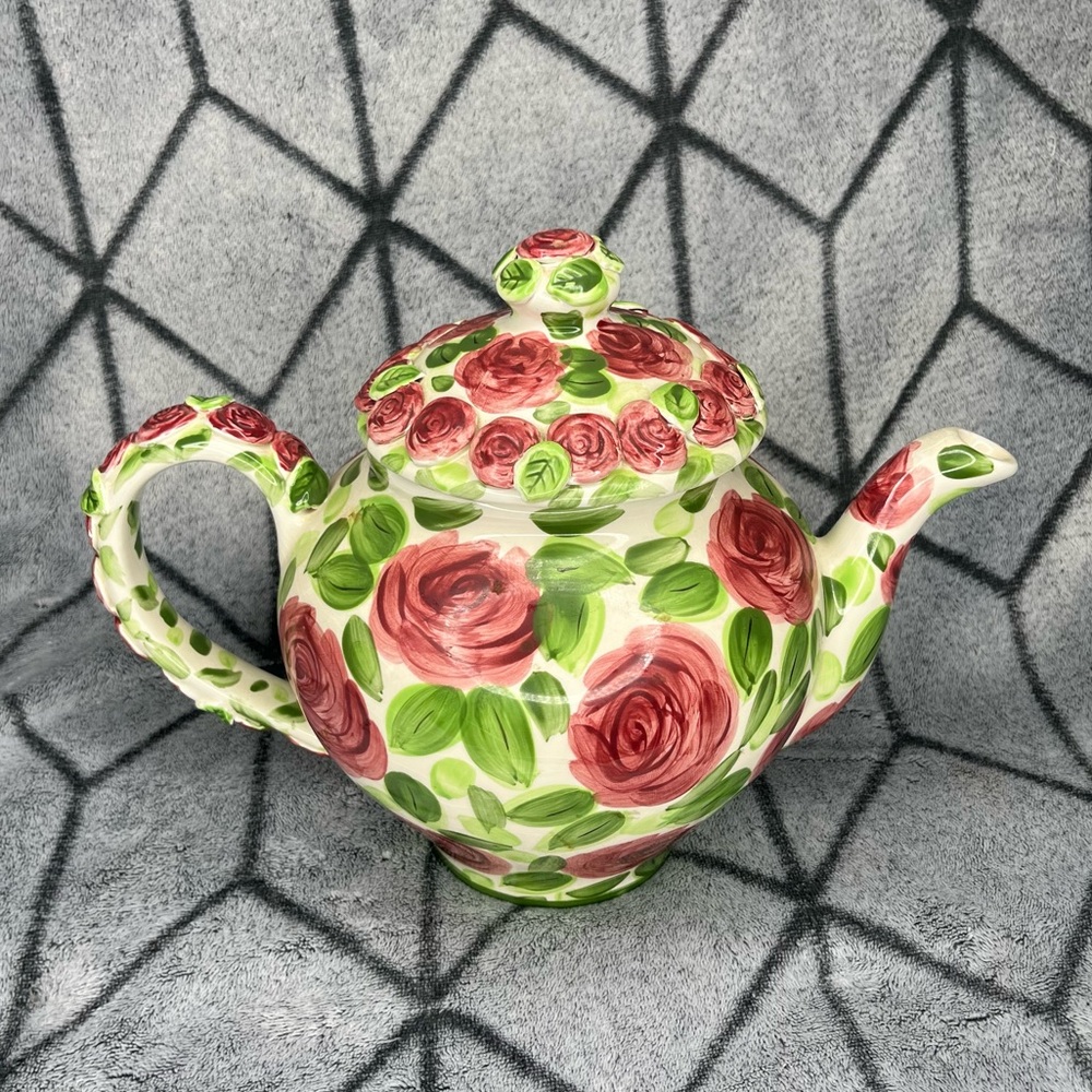 Tabletops Unlimited Emily Rose by Don Swanson Rose Ceramic Tea Pot B1